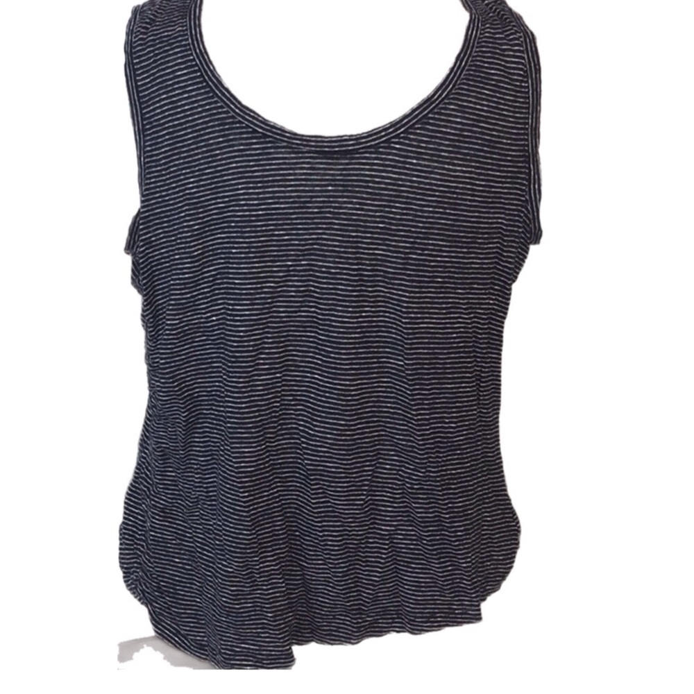 Athleta Comfort Tank Top 100% Linen Stretchy Fit  XL NWOT Black White Stripes